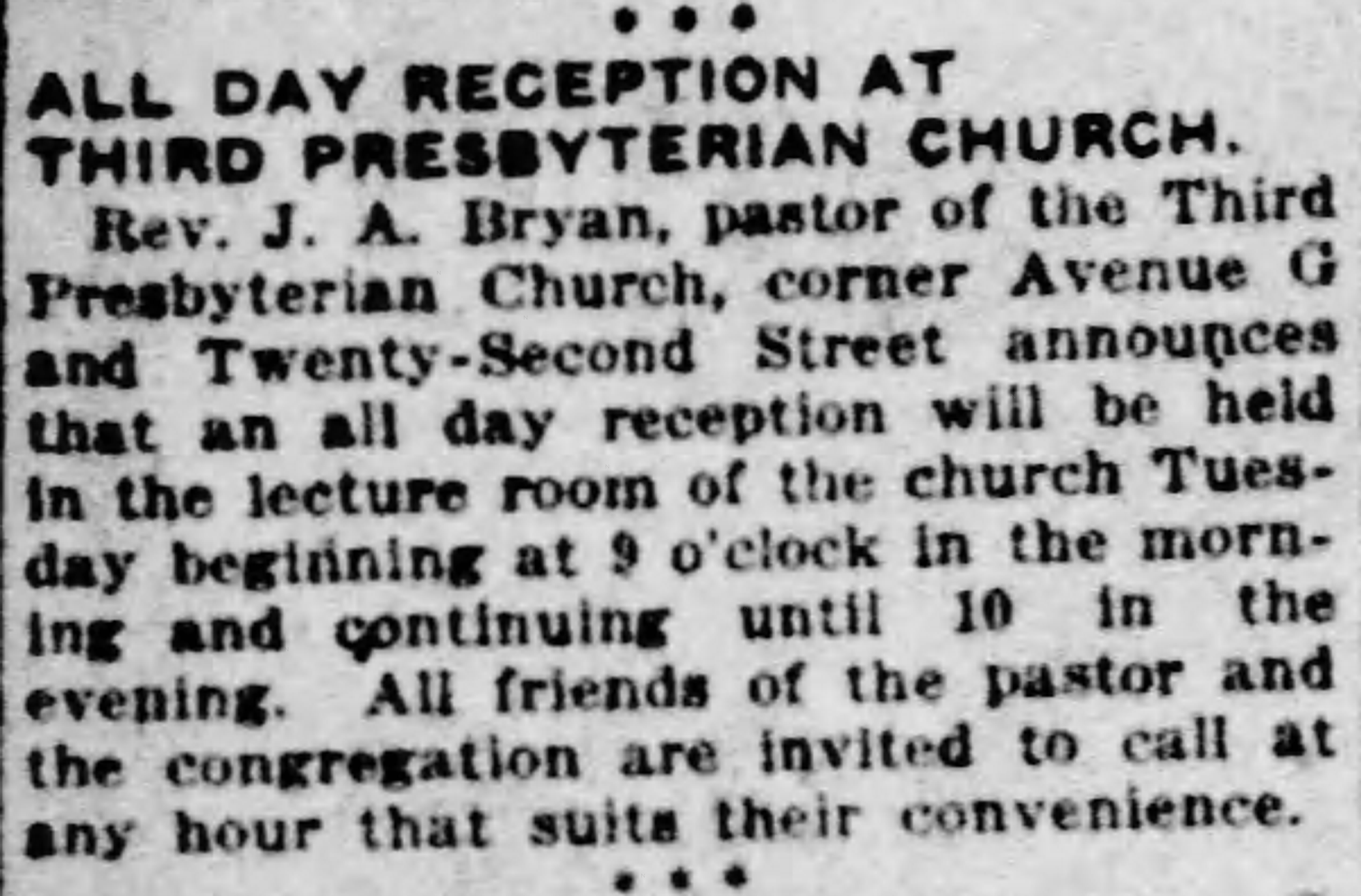 All Day Reception at Third Presbyterian Church